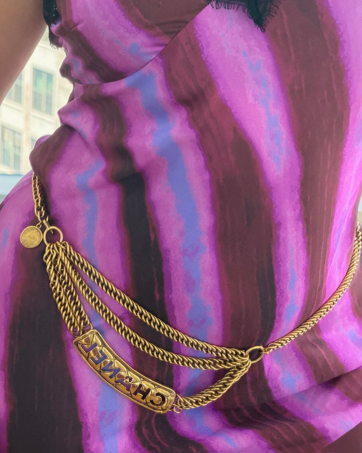 Chanel Vintage 90s 24K Gold Plated Quilted Logo Chain Belt