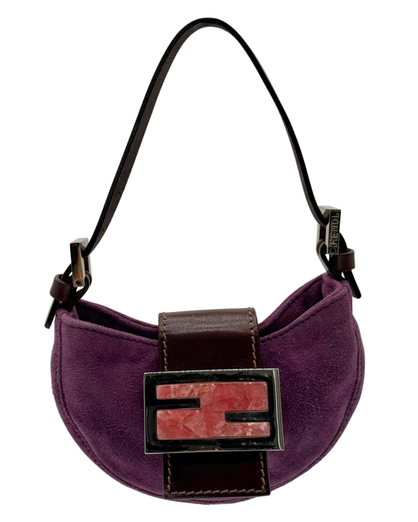 Fendi Vintage Purple Suede Pink Quartz Logo Mini Croissant Baguette Bag