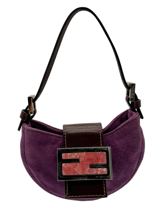 Fendi Vintage Purple Suede Pink Quartz Logo Mini Croissant Baguette Bag