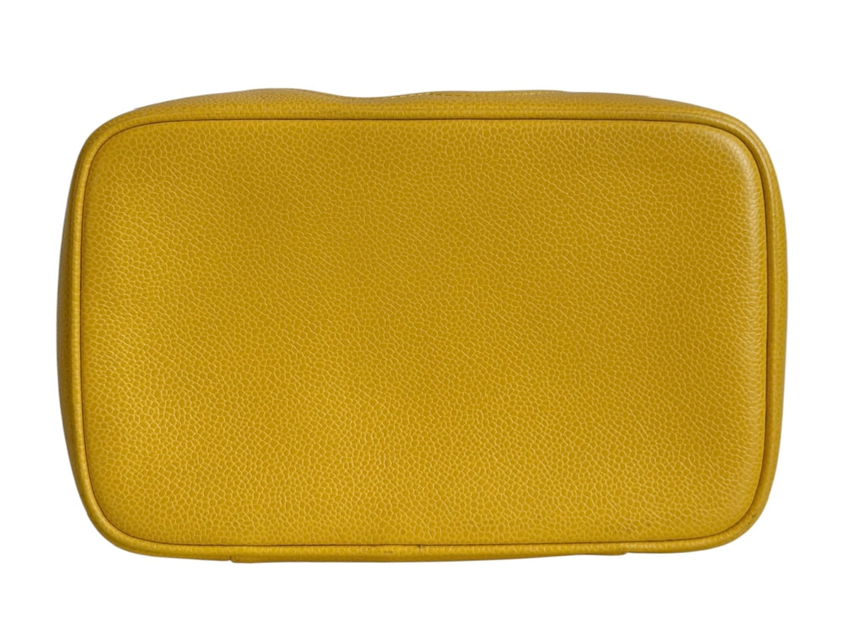 Chanel Vintage Late 90s Yellow Caviar Leather CC Logo Large Horizontal Vanity Case with 24K GPHW