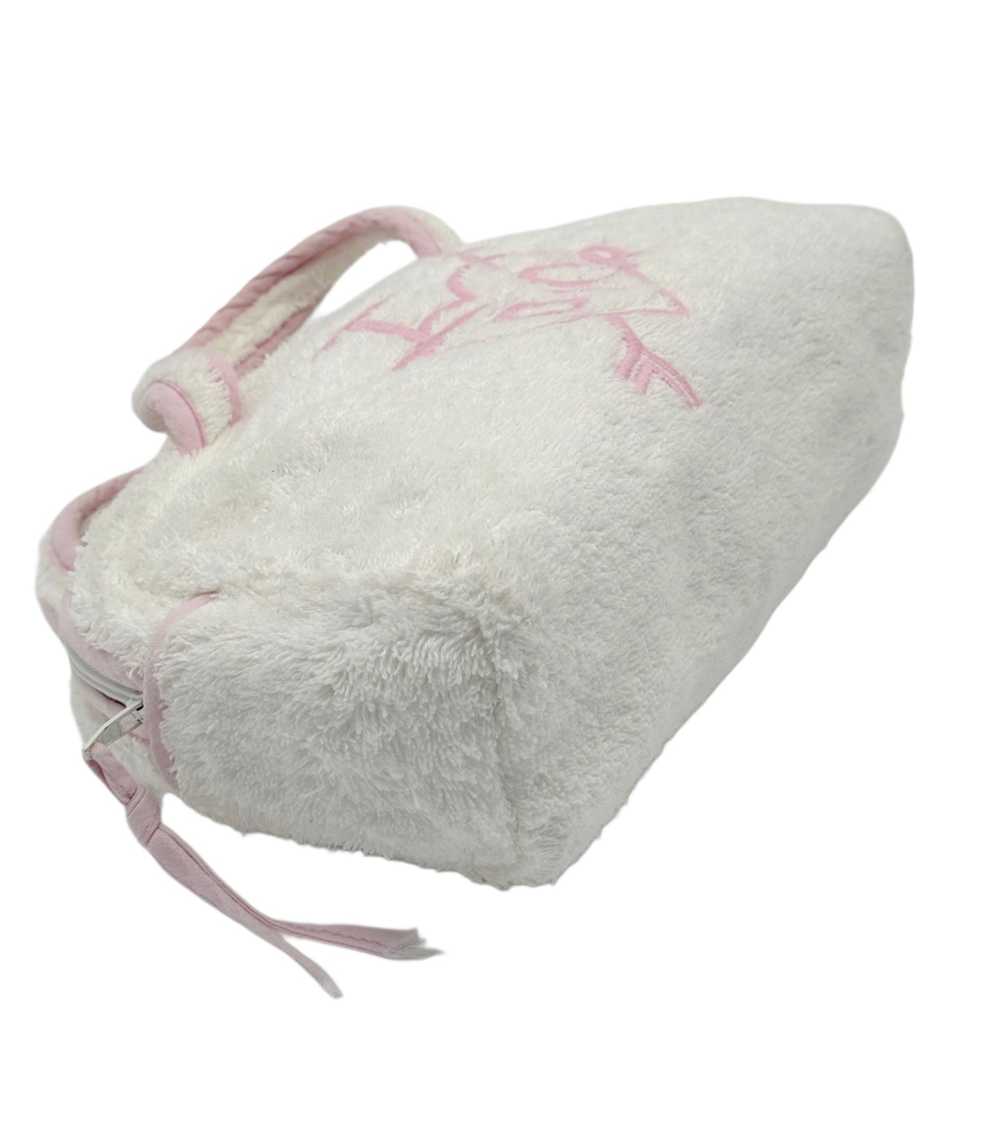 Dior Vintage 00s Ivory & Pink I <3 Dior Terry Cloth Cosmetic Mini Top Handle Bag