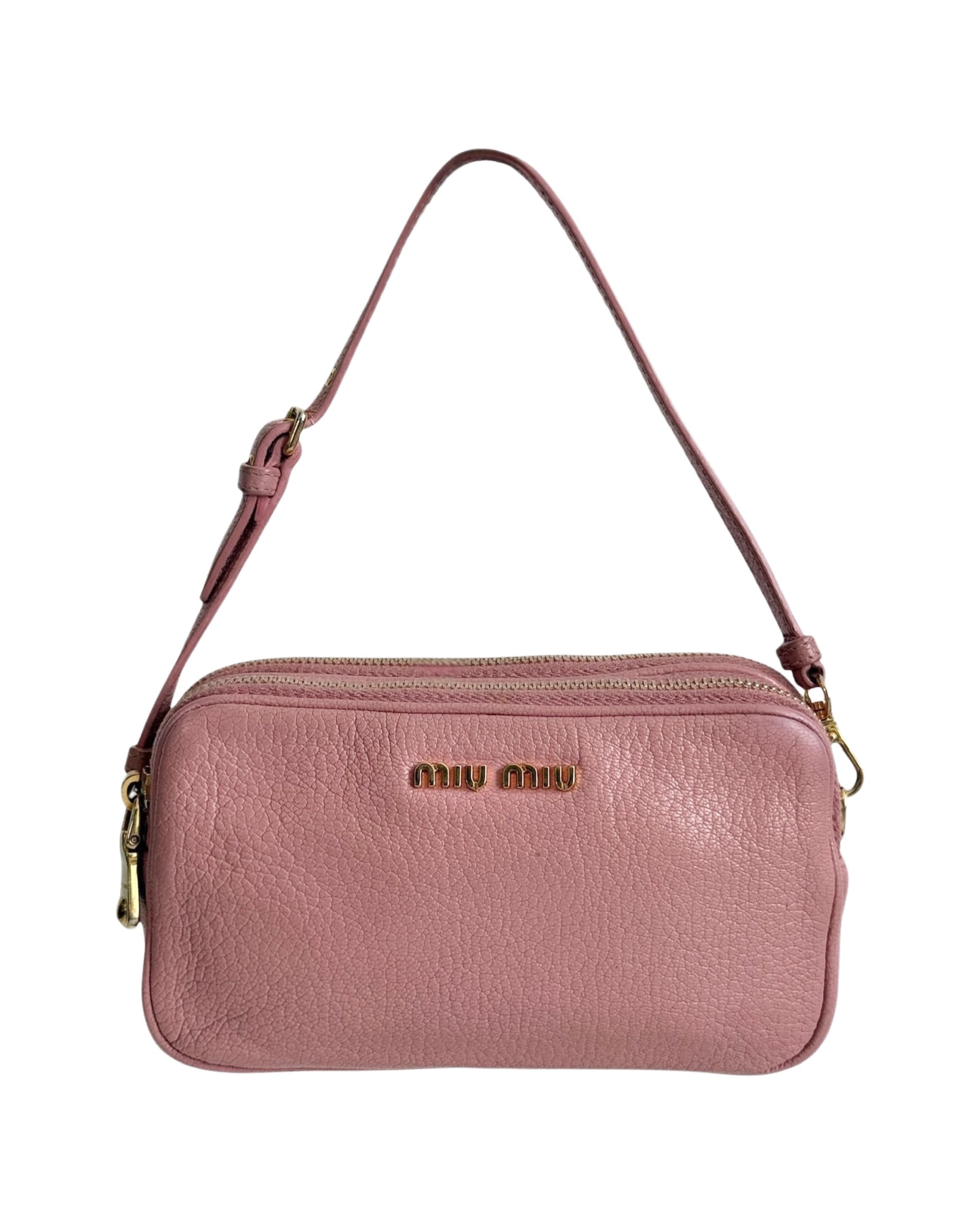 Miu Miu Vintage Rose Pink Leather Mini Double Zip Pochette Bag