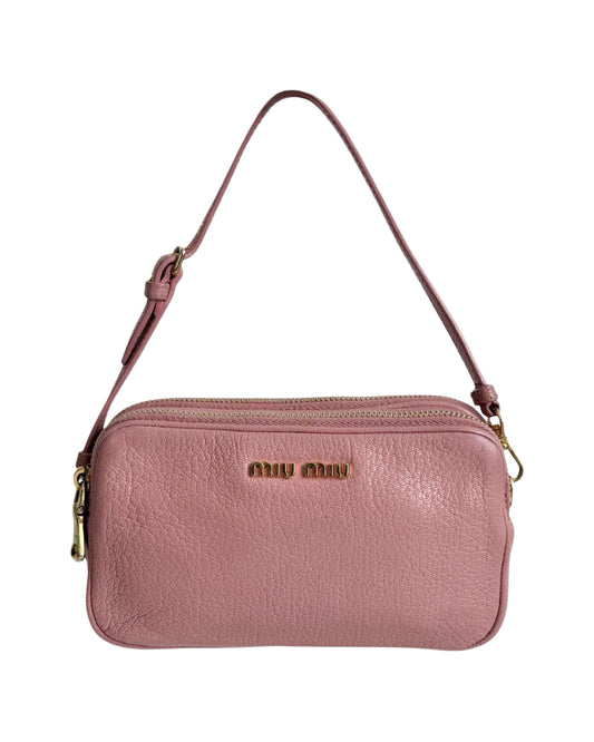 Miu Miu Vintage Rose Pink Leather Mini Double Zip Pochette Bag