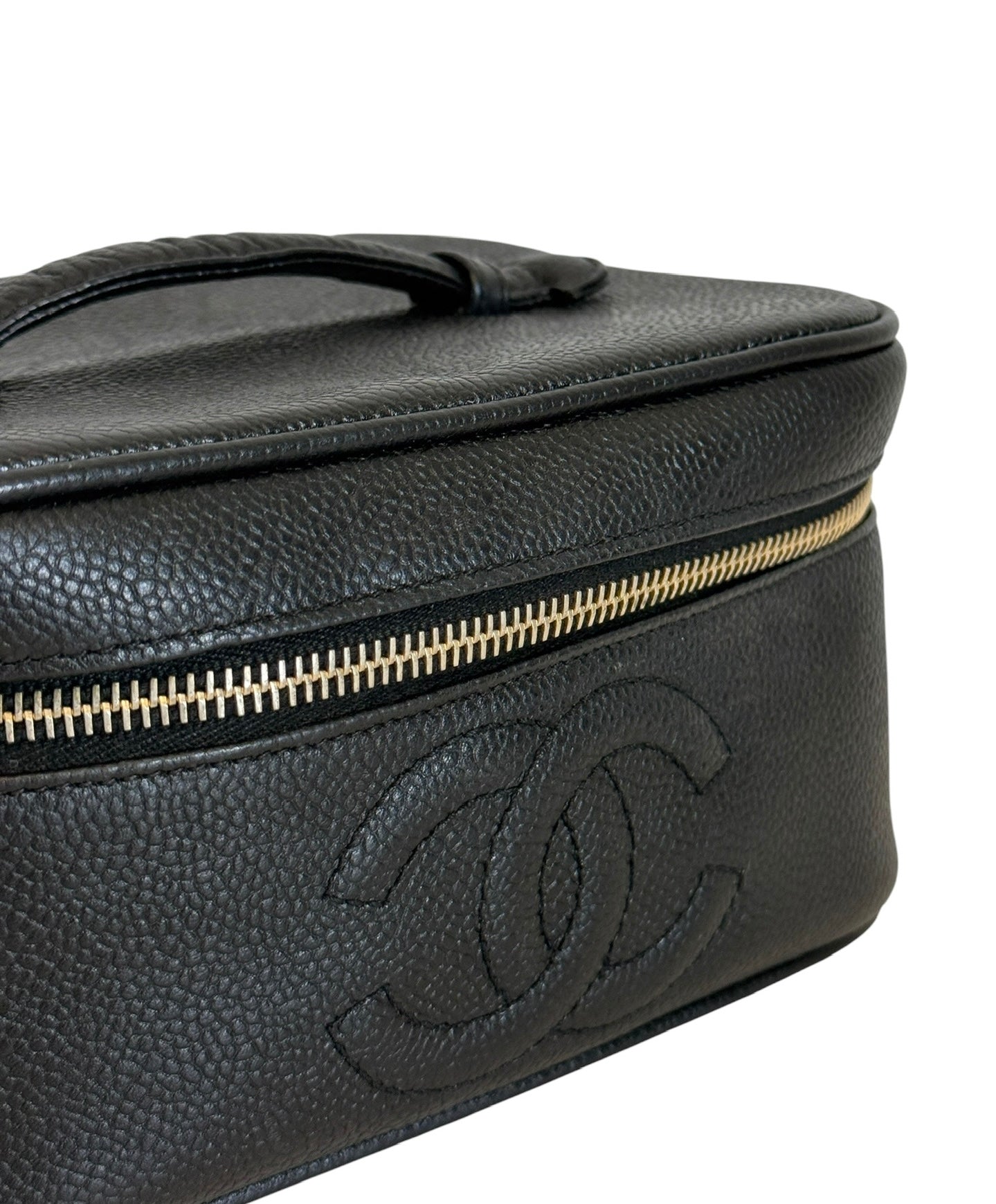 Chanel Vintage 90s Black Caviar Timeless CC Vanity Travel Makeup Case