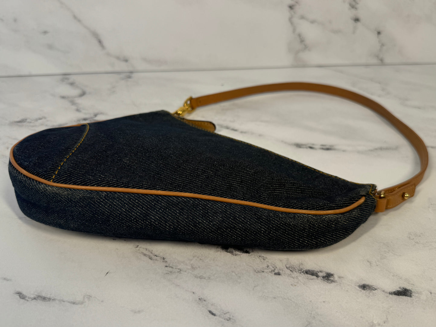 Dior Vintage 2001 Navy Blue Denim Mini Saddle Shoulder Bag