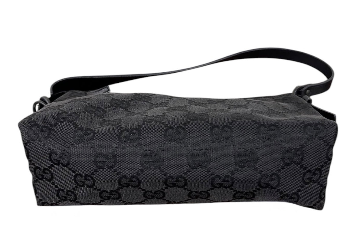 Gucci Vintage Black GG Monogram Pochette Bag with Leather Trim