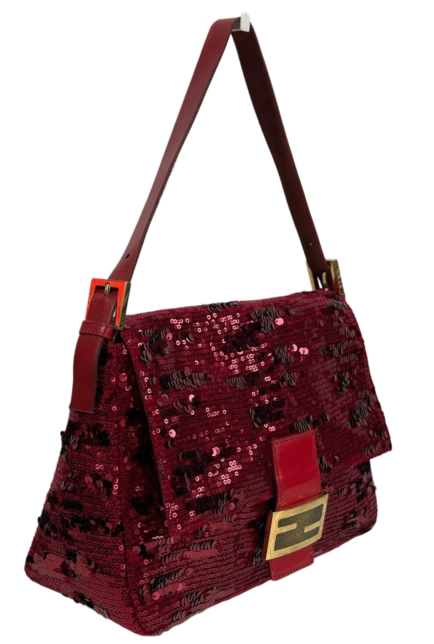 Fendi Vintage Red Sequin Mamma Baguette Shoulder Bag