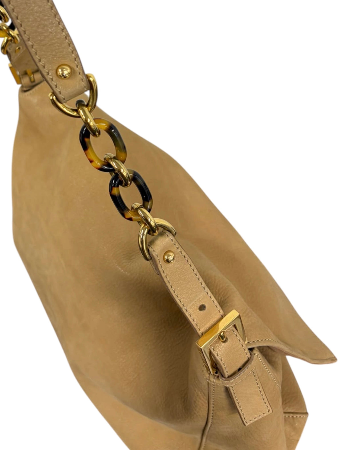 Fendi 2011 Tan Micro Suede Marble Logo XL Mamma Baguette Shoulder Bag
