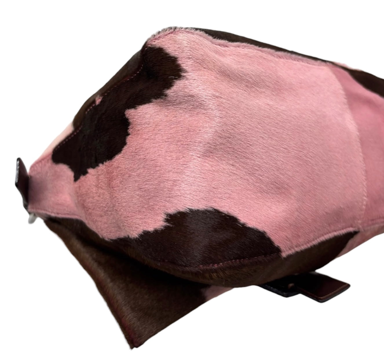 Fendi Vintage Pink & Brown Cow Print Pony Hair Mamma Baguette Shoulder Bag