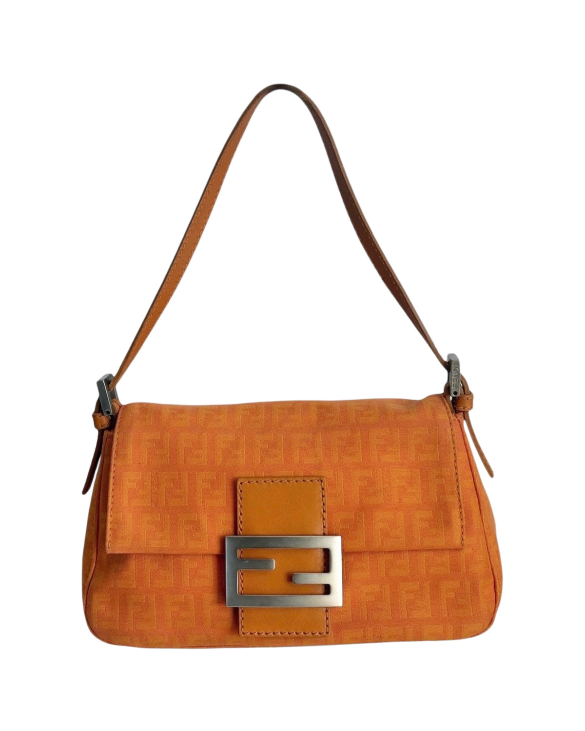 Fendi Vintage Orange Zucchino Zucca Monogram Mini Mamma Shoulder Baguette Bag
