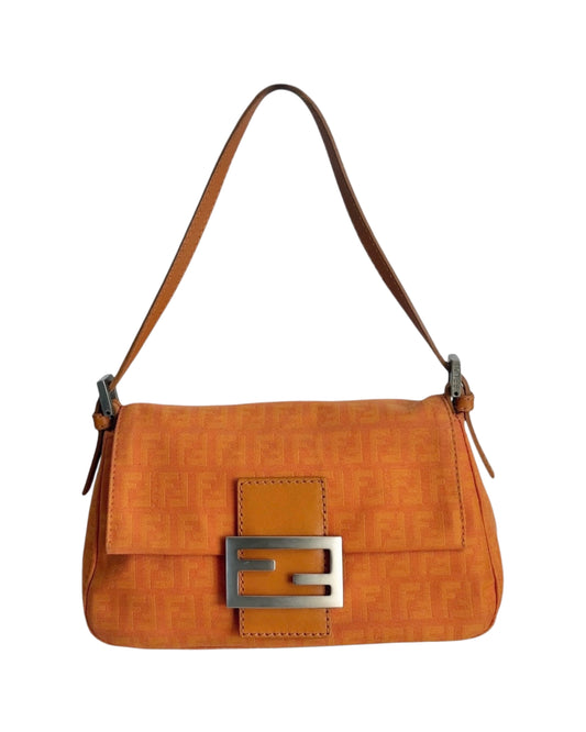Fendi Vintage Orange Zucchino Zucca Monogram Mini Mamma Shoulder Baguette Bag