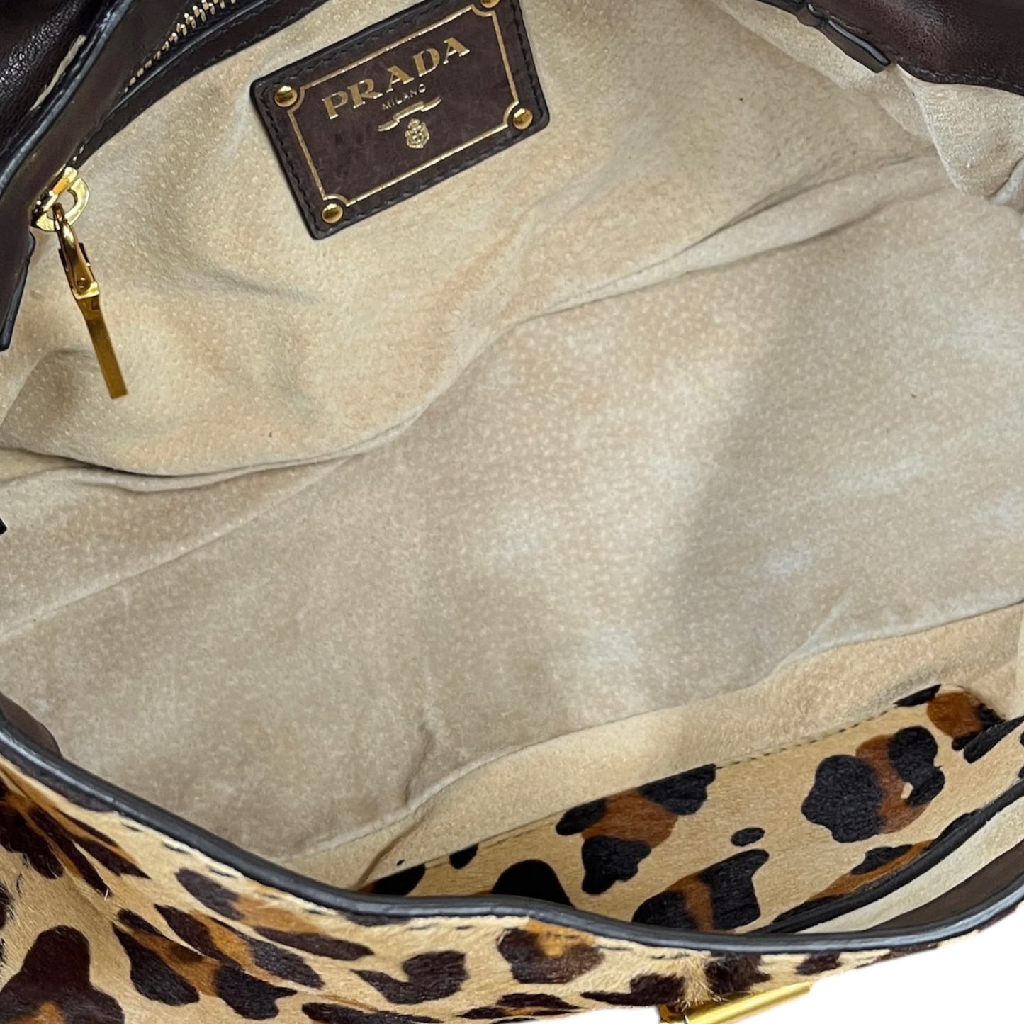 Prada Vintage Leopard Print Pony Hair Chain Link Buckle Small Shoulder Bag