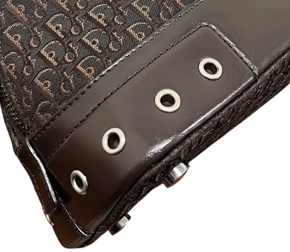 Dior Vintage 2002 Dark Brown Trotter Monogram Street Chic Top Handle Bag