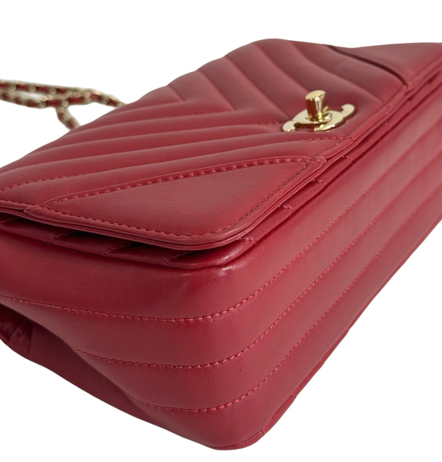 Chanel 2019 Red Chevron Lambskin Mini Full Flap Bag