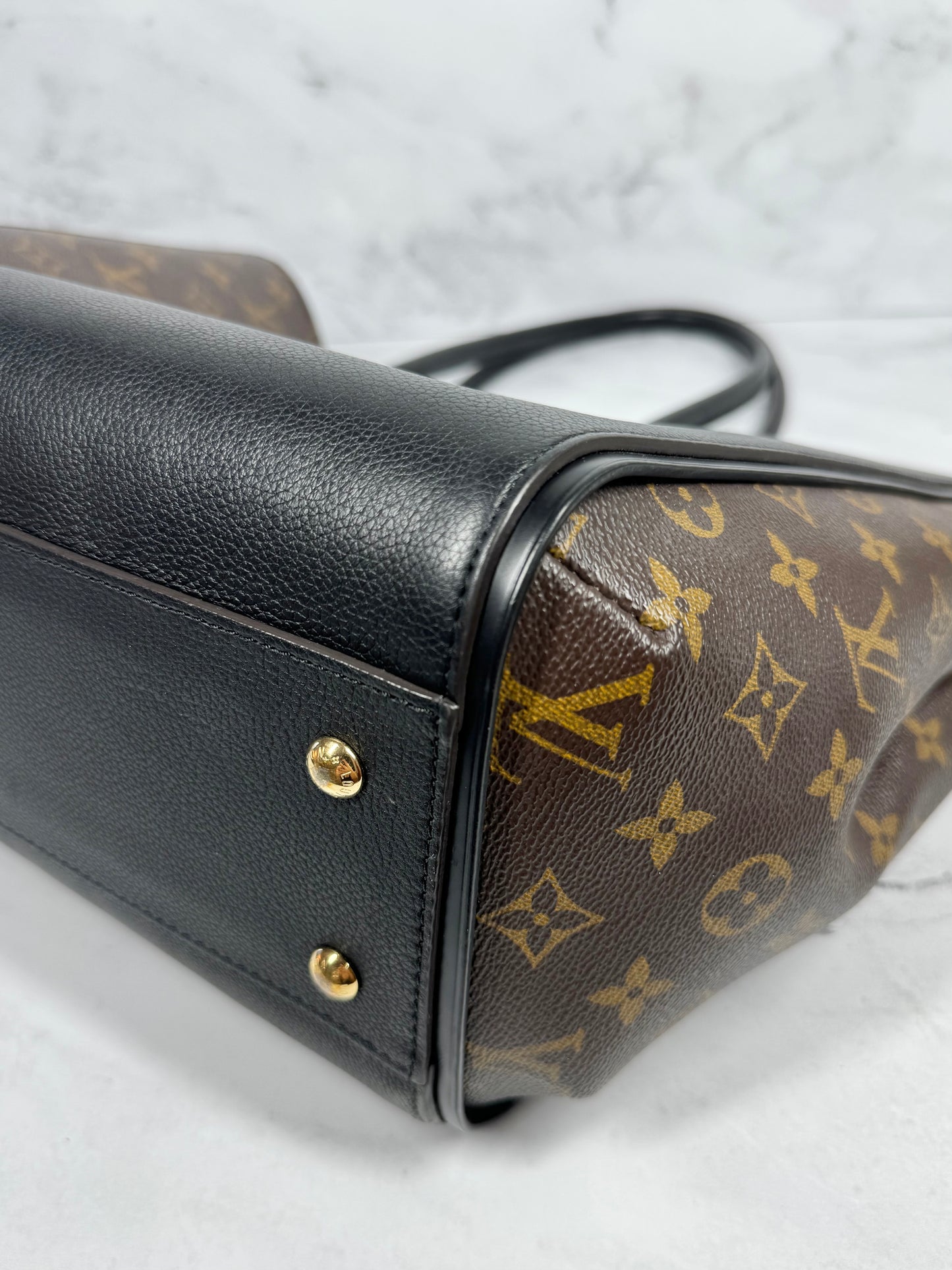 Louis Vuitton Black Leather and Monogram Canvas Kimono MM Shoulder Tote Bag