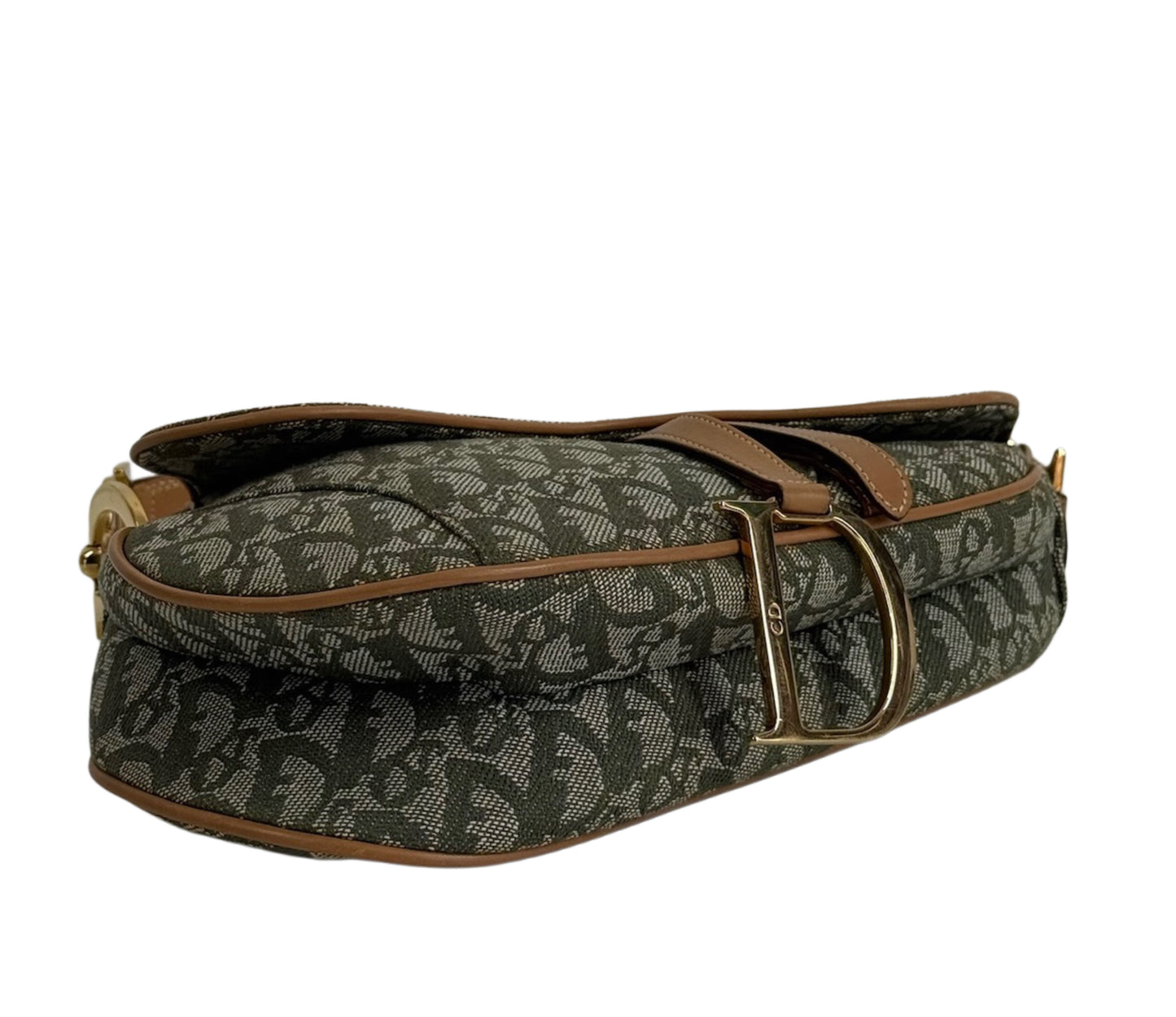 Dior Vintage 2001 Green Trotter Monogram Medium Saddle Bag