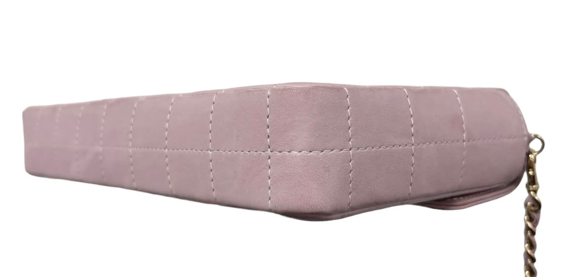Chanel Vintage 00s Light Pink Chocolate Bar Quilted Lambskin East West Shoulder Flap Bag