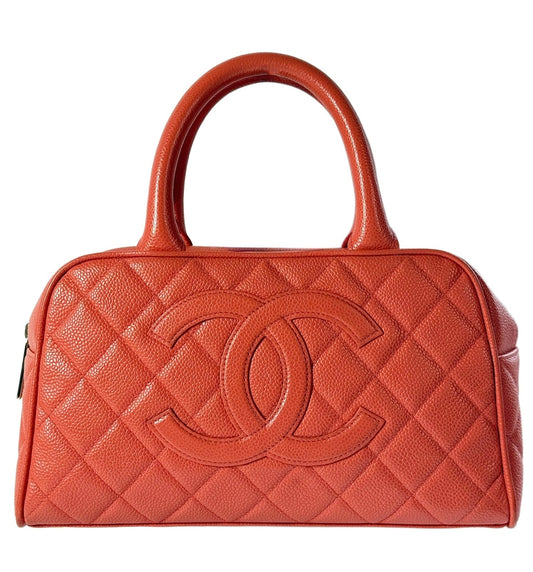Chanel Vintage 00s Coral Pink Caviar Leather Timeless CC Small Bowler Bag