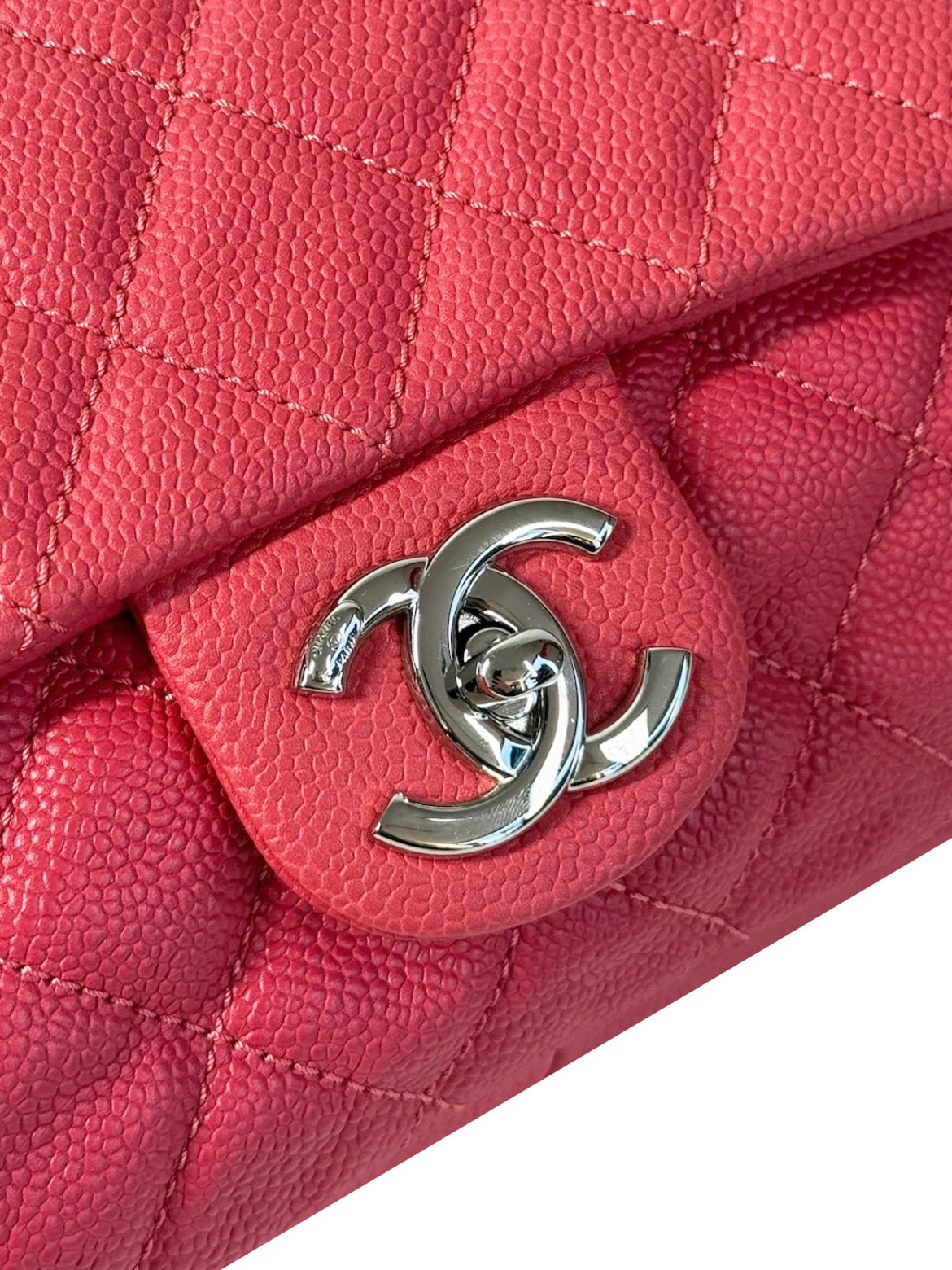 Chanel Coral Pink Quilted Caviar Leather Single Medium Flap Shoulder Bag