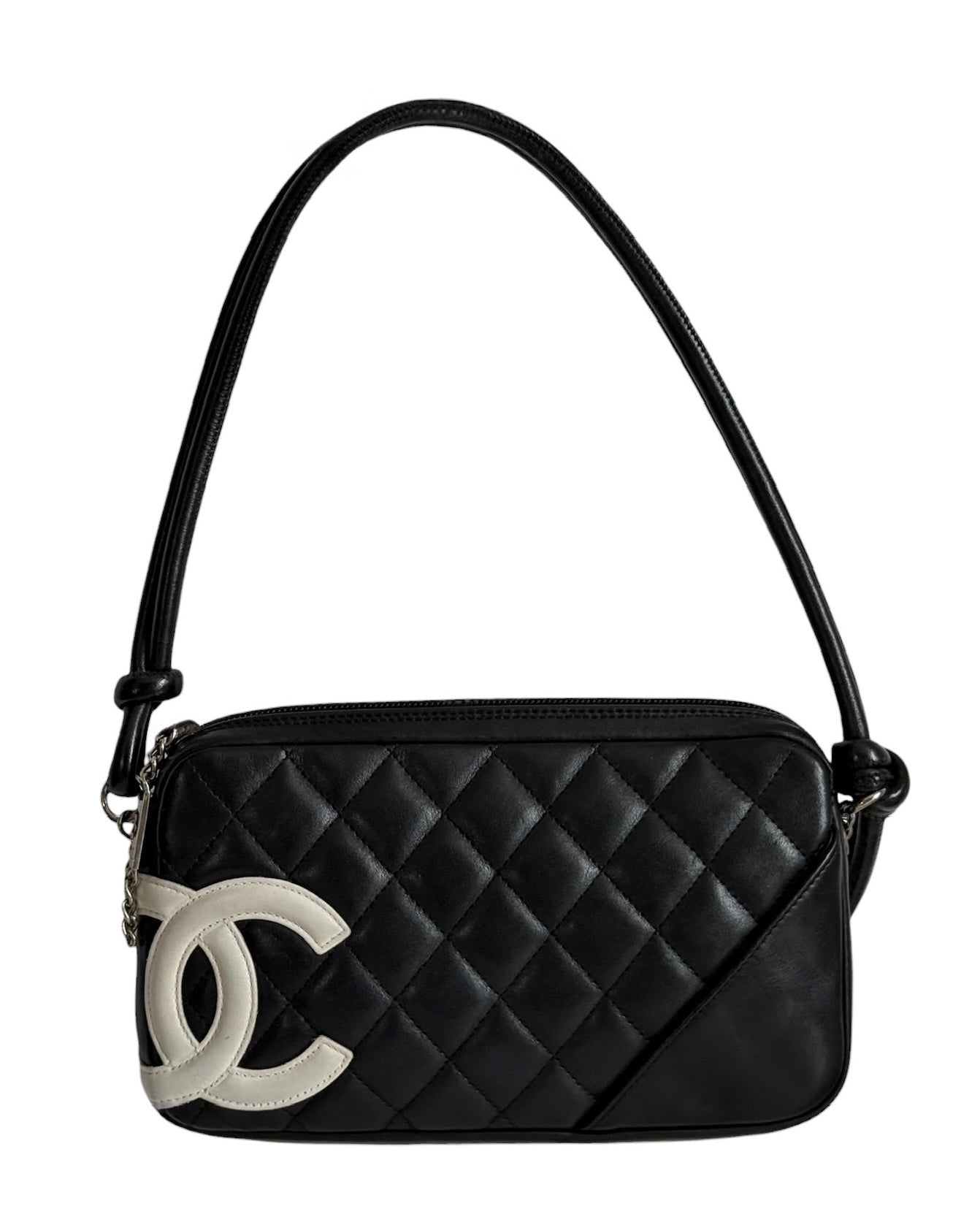 Chanel Vintage 00s Black & White Quilted Lambskin CC Cambon Pochette Shoulder Bag