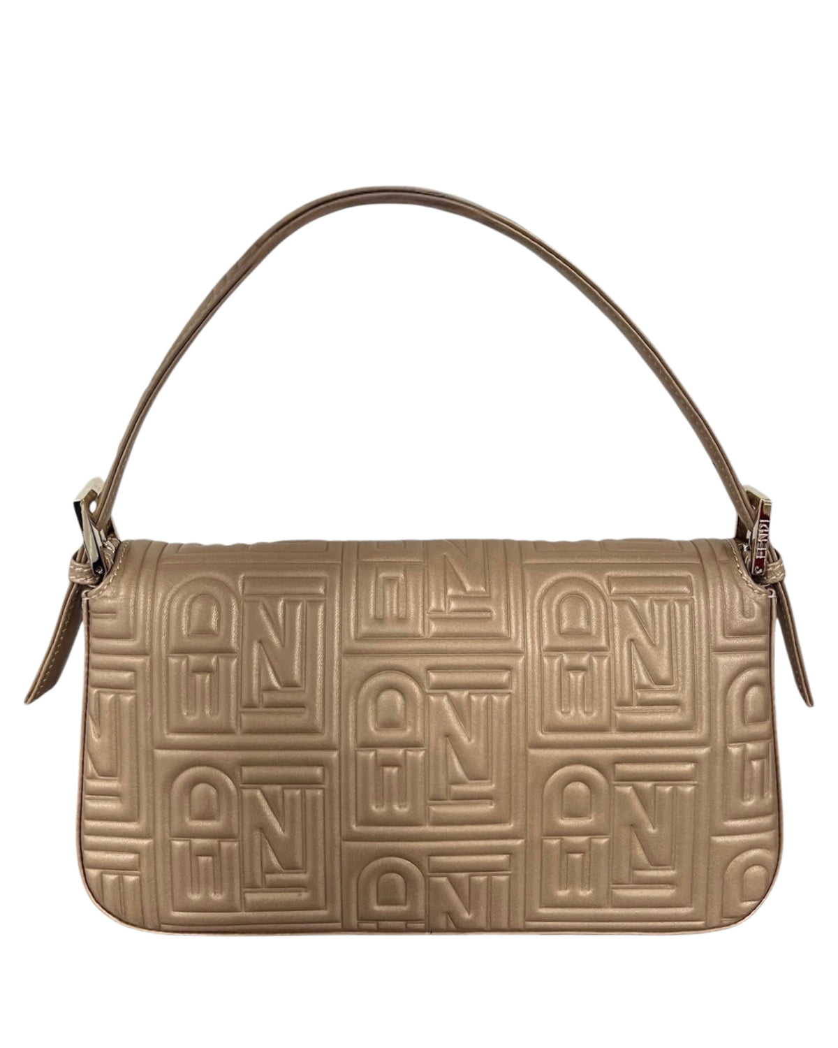 Fendi Metallic Gold Nappa Embossed Leather Shoulder Baguette Bag