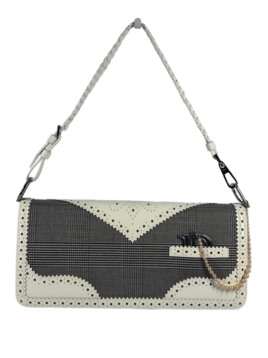 Dior Vintage 2004 Black & White Gingham Canvas & Patent Leather Pearl Trim Shoulder Pochette Bag