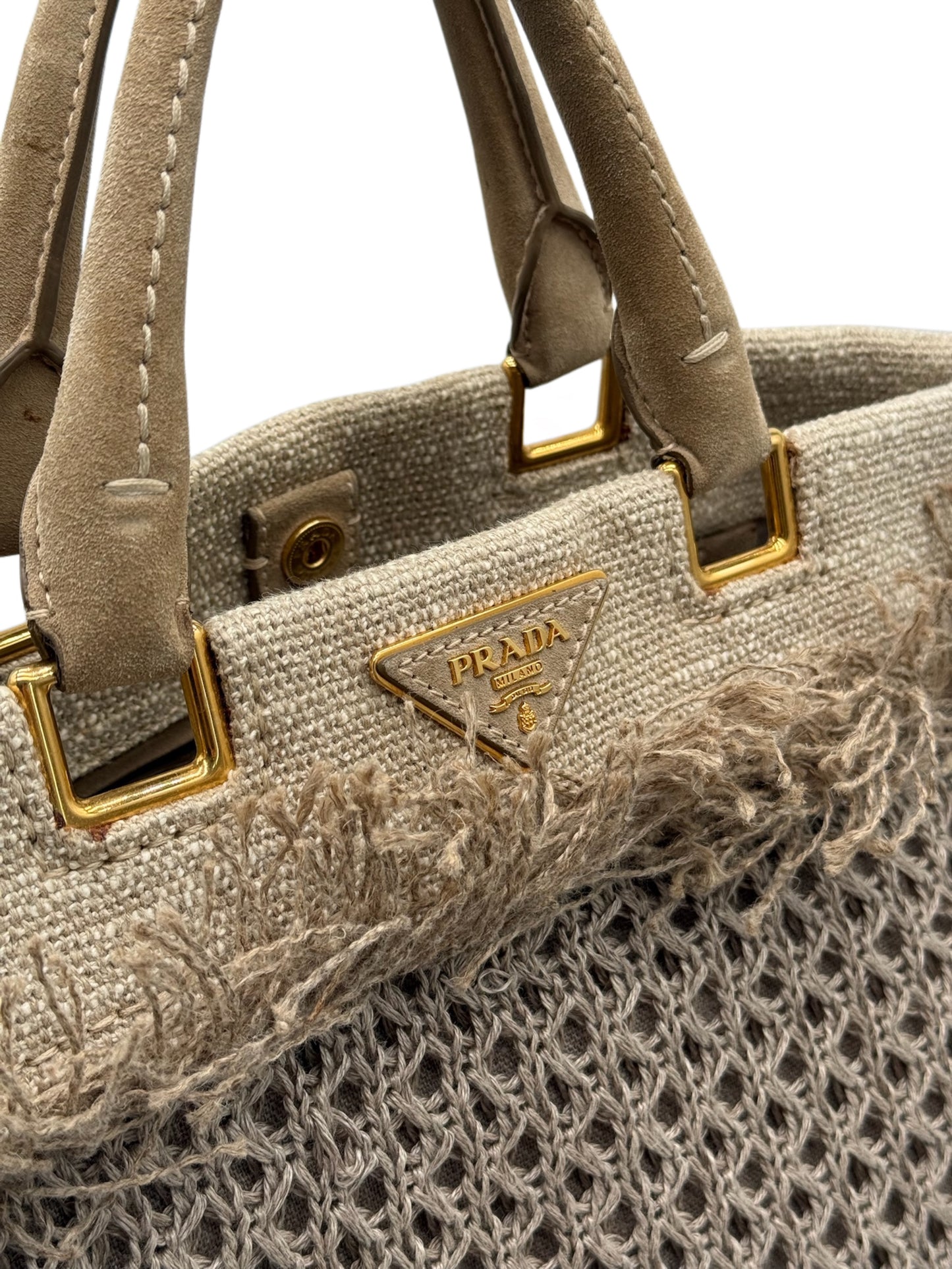 Prada Vintage Beige Taupe Raffia XL Two-Way Beach Tote