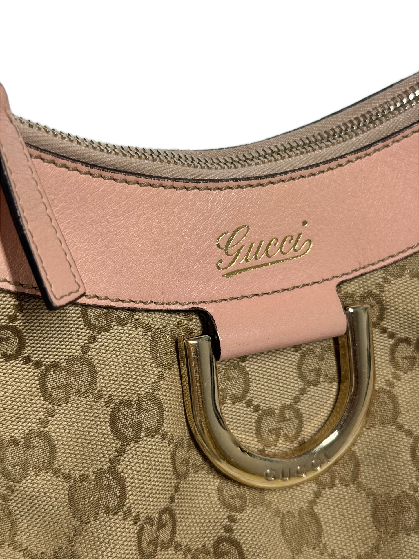 Gucci Small Brown GG Monogram with Pink Leather Abbey Hobo Shoulder Bag