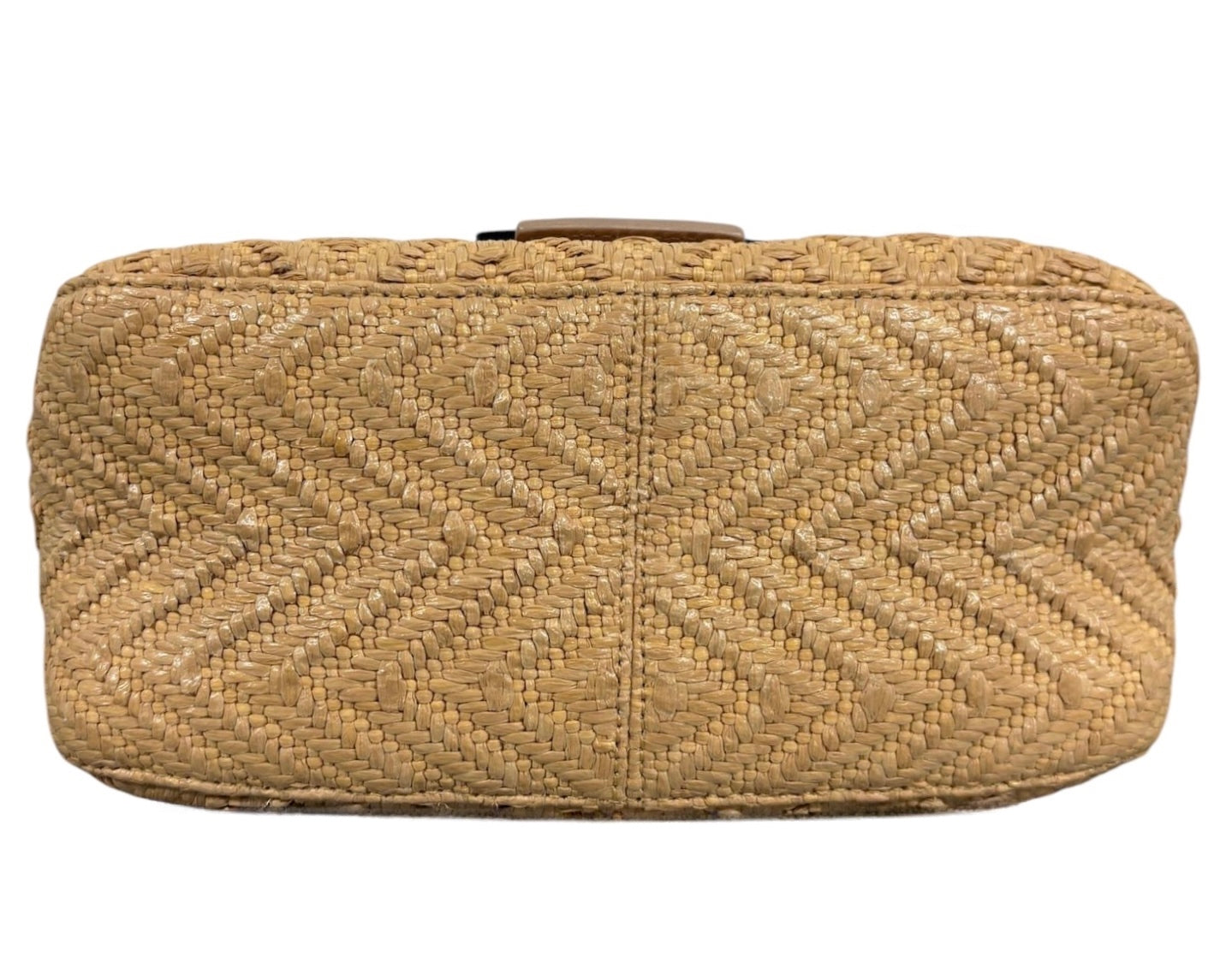 Fendi Vintage Beige Woven Chevron Raffia Marble Logo Mini Mamma Shoulder Baguette Bag