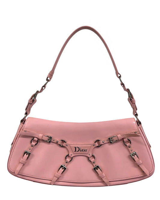 Dior by John Galliano Vintage 2003 Pink Leather Bondage Corset Shoulder Pochette Bag