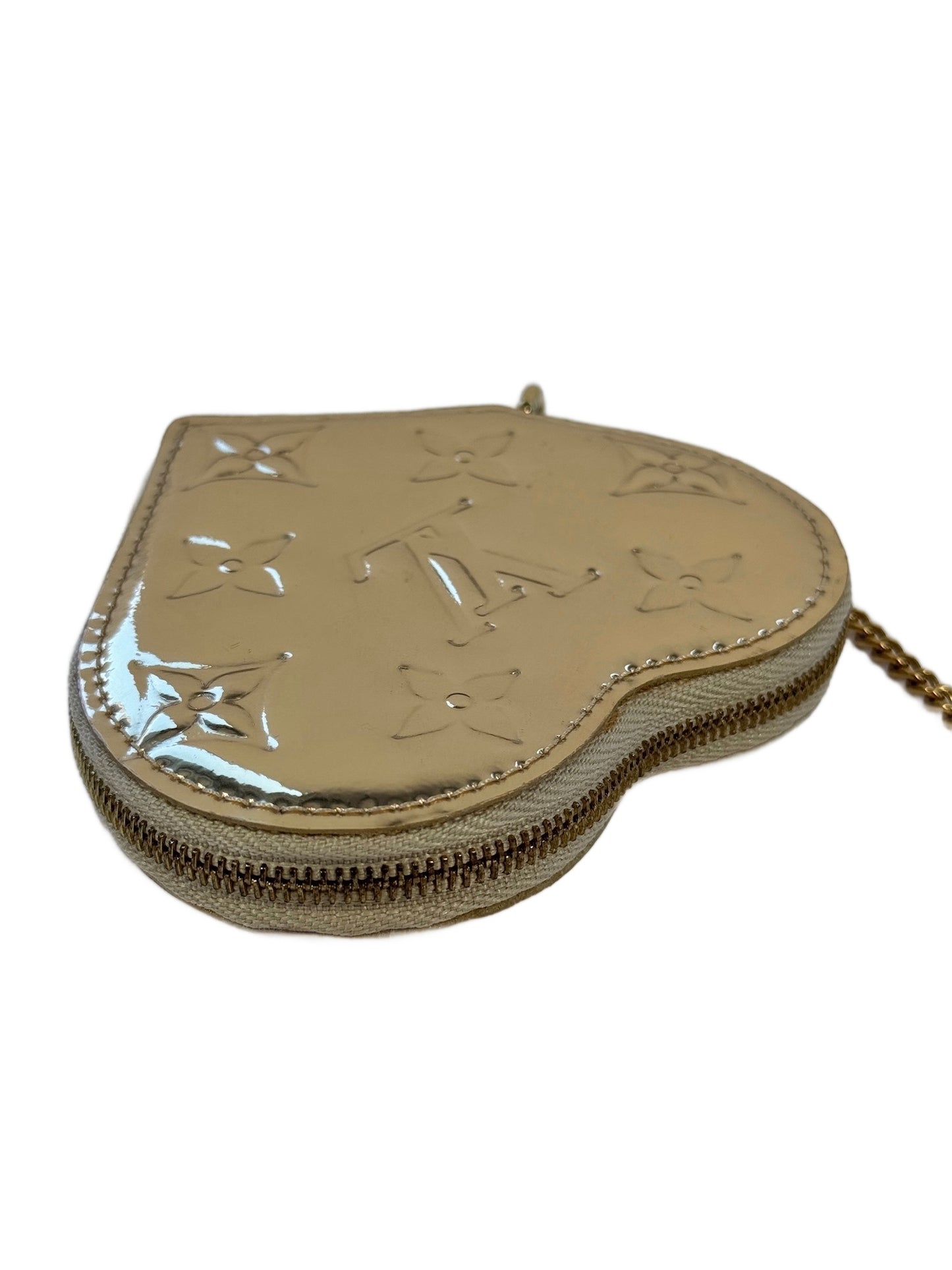 Louis Vuitton Vintage 2007 Gold Miroir Mirror Monogram Heart Coin Purse Bag Charm Pouch