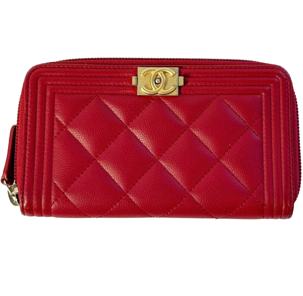 Chanel Red Caviar Le Boy Zip Wallet