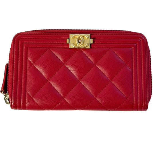 Chanel Red Caviar Le Boy Zip Wallet