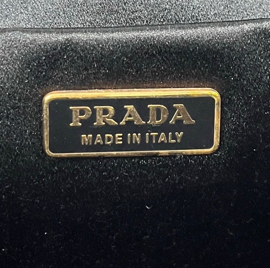 Prada Vintage Black Lambskin Gold Studded Mini Top Handle Pochette