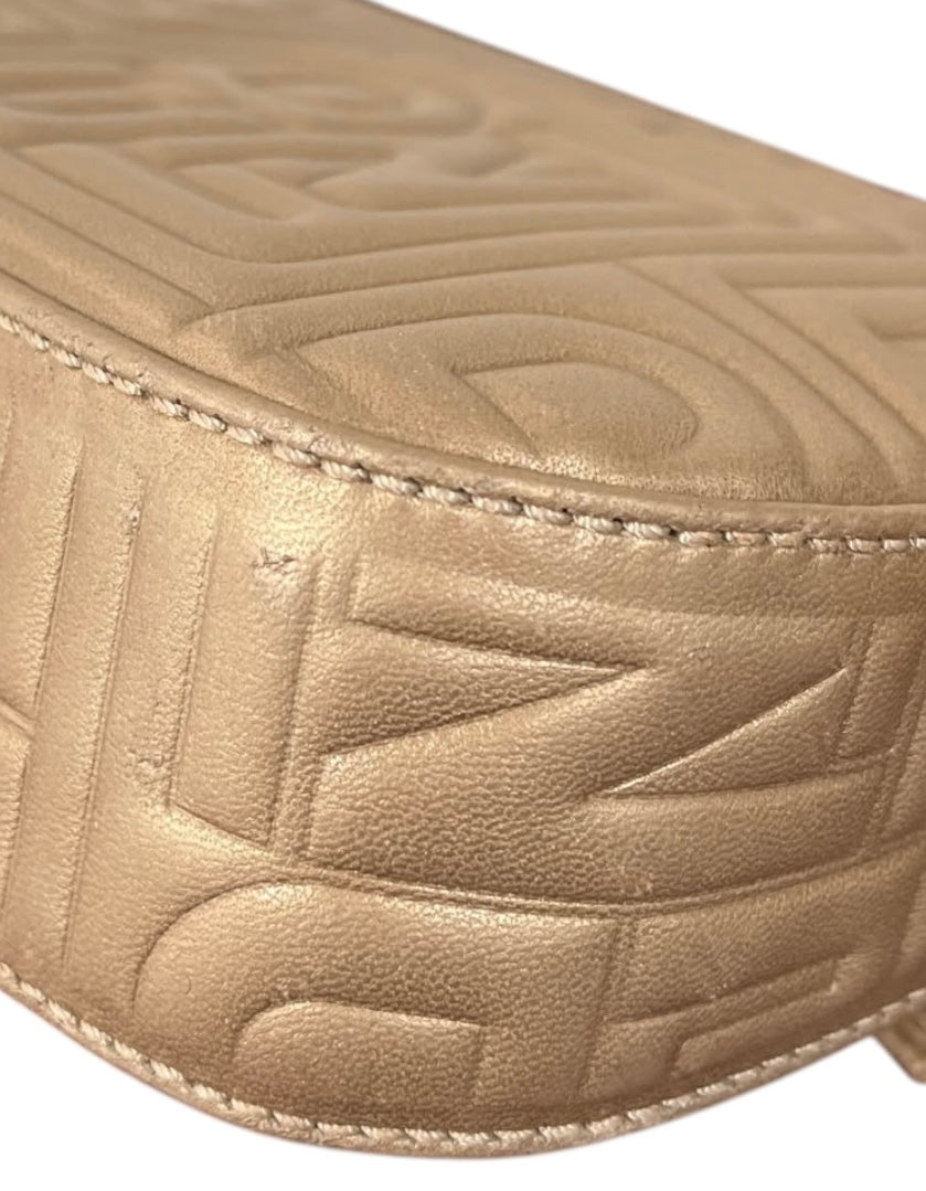 Fendi Metallic Gold Nappa Embossed Leather Shoulder Baguette Bag
