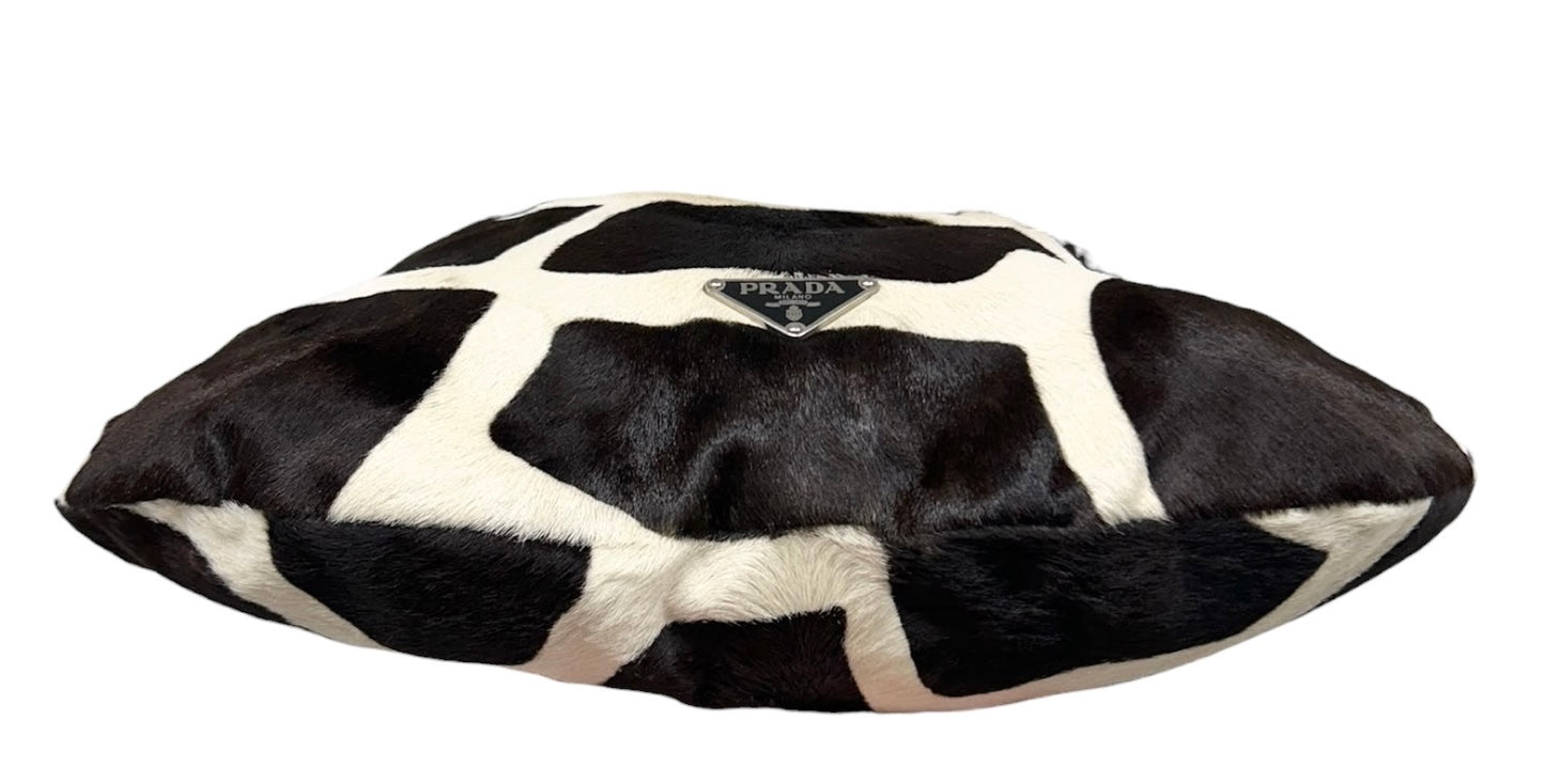 Prada Vintage Black & White Giraffe Print Pony Hair Medium Hobo Shoulder Bag