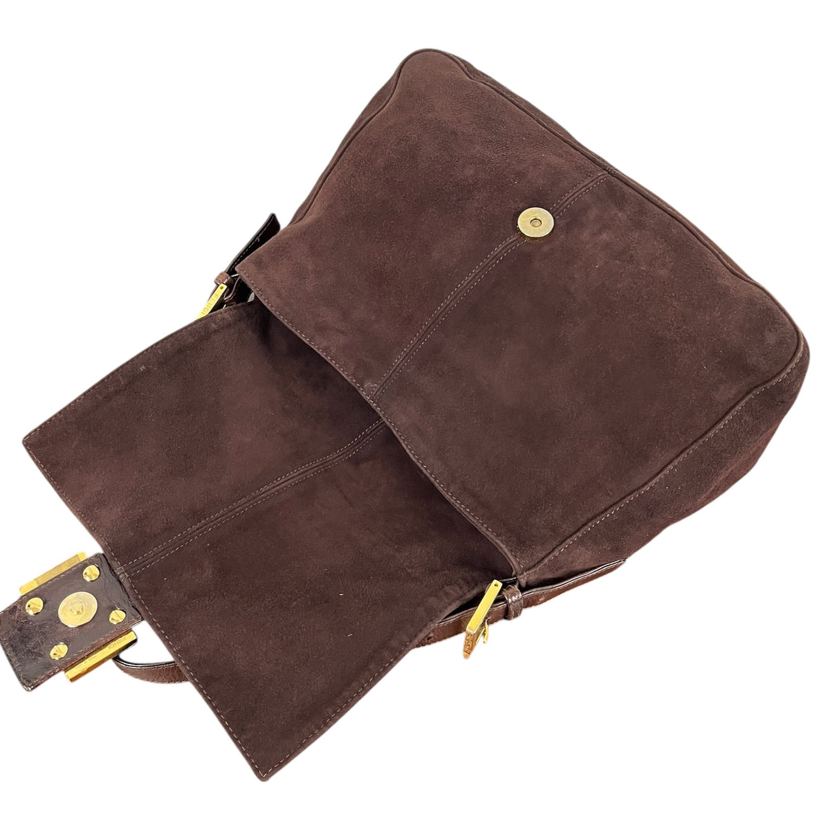 Fendi Vintage 90s Classic Brown Suede Mamma Shoulder Baguette Bag