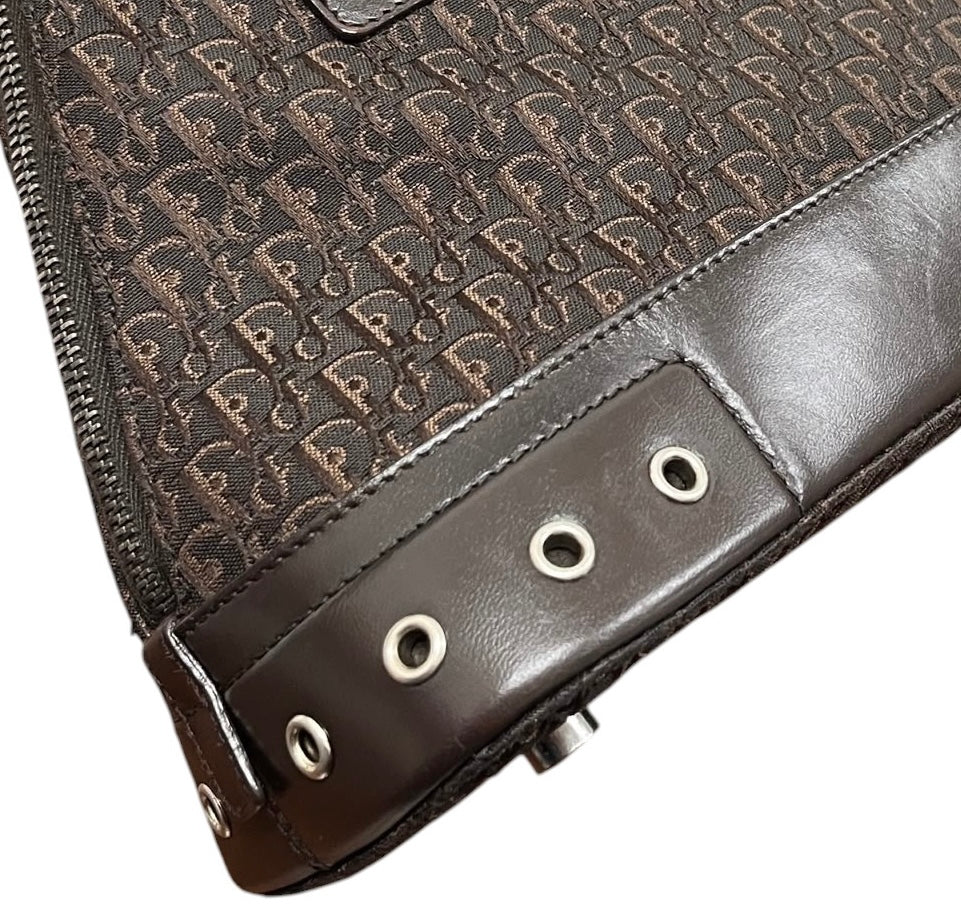 Dior Vintage 2002 Dark Brown Trotter Monogram Street Chic Top Handle Bag