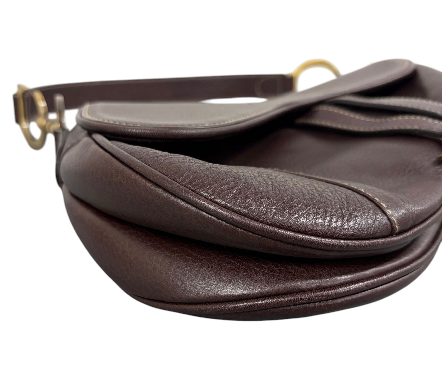 Dior Vintage 2002 Brown Grained Calfskin Leather Medium Saddle Shoulder Bag