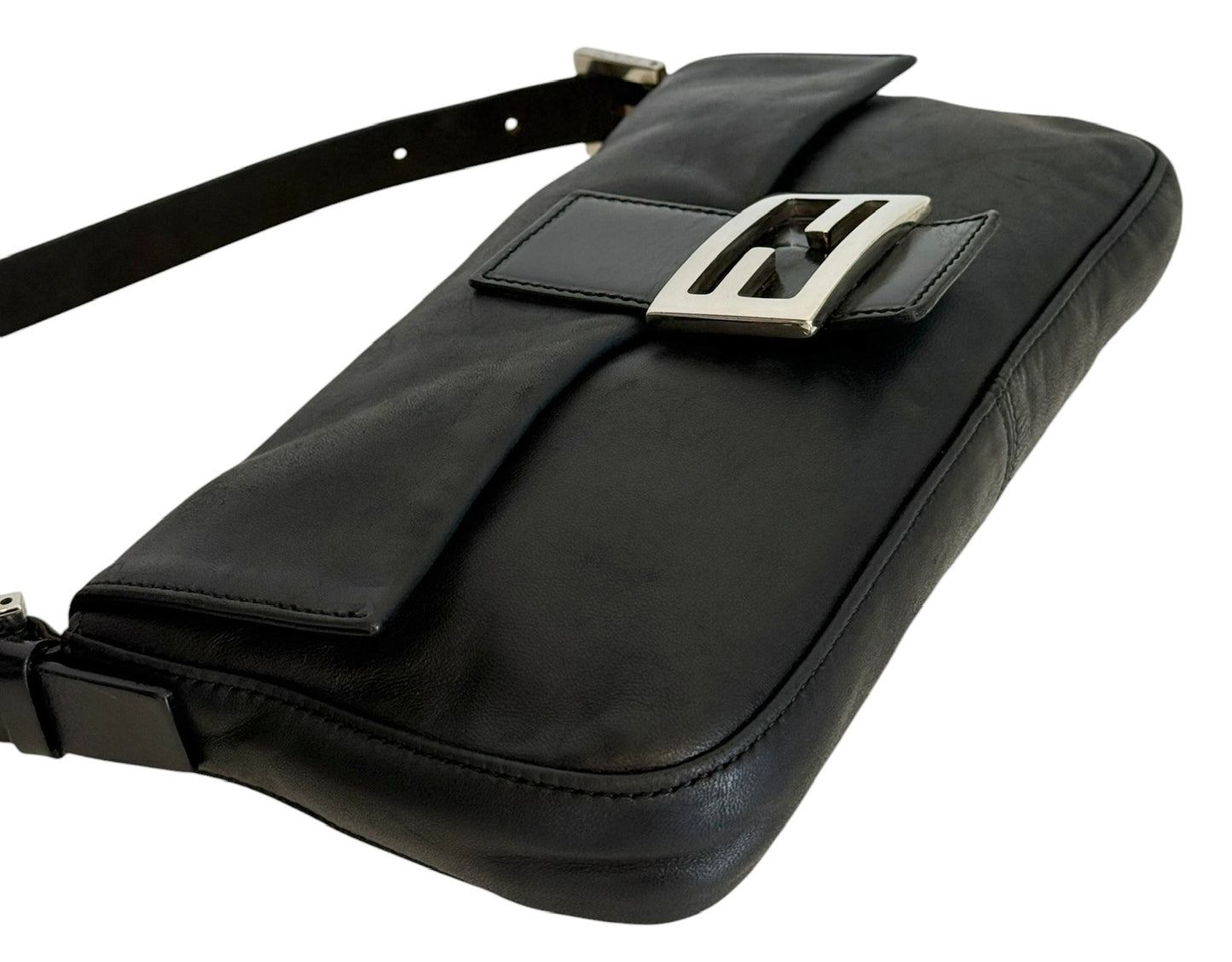 Fendi Vintage Black Lambskin Shoulder Baguette Bag with SHW