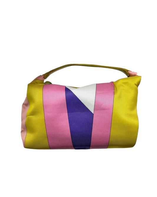 Pucci Vintage Yellow Pink & Purple Satin Mini Cosmetic Top Handle Pochette Bag