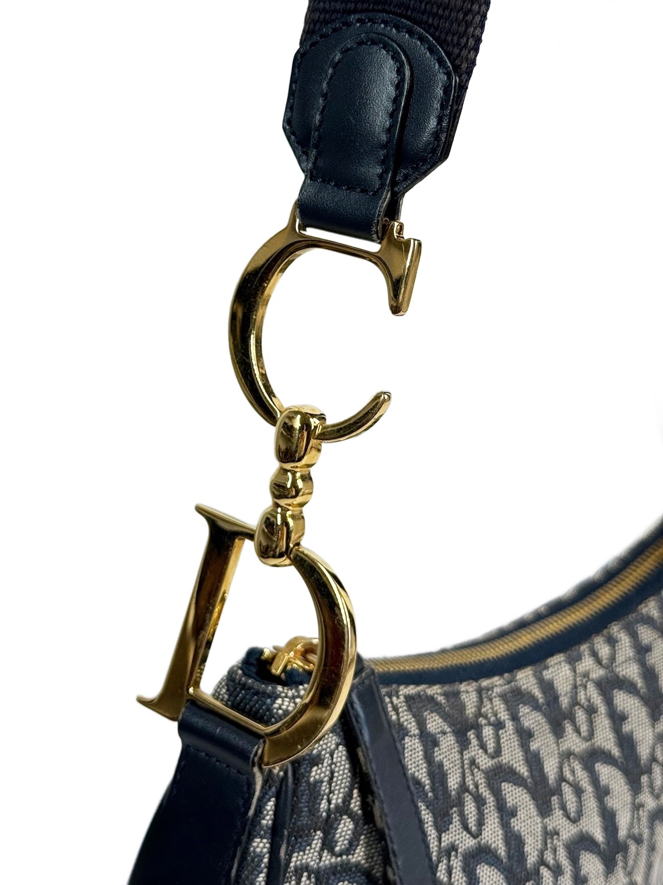 Dior Vintage 2004 Navy Blue Trotter Monogram D Charm Logo Shoulder Crossbody Saddle Bag