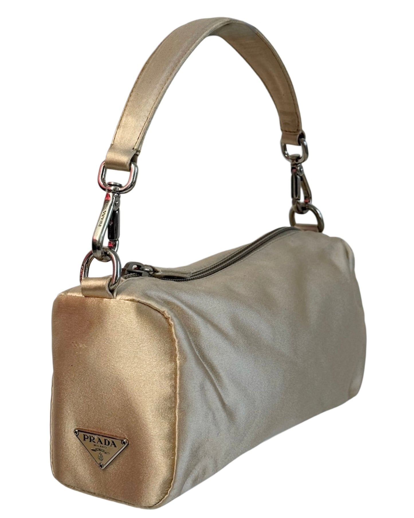 Prada Vintage Ivory Satin Mini Barrel Top Handle Bag