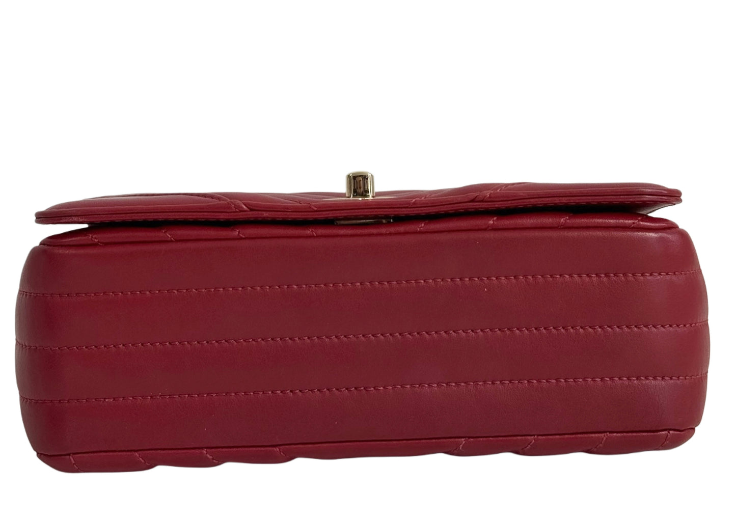 Chanel 2019 Red Chevron Lambskin Mini Full Flap Bag