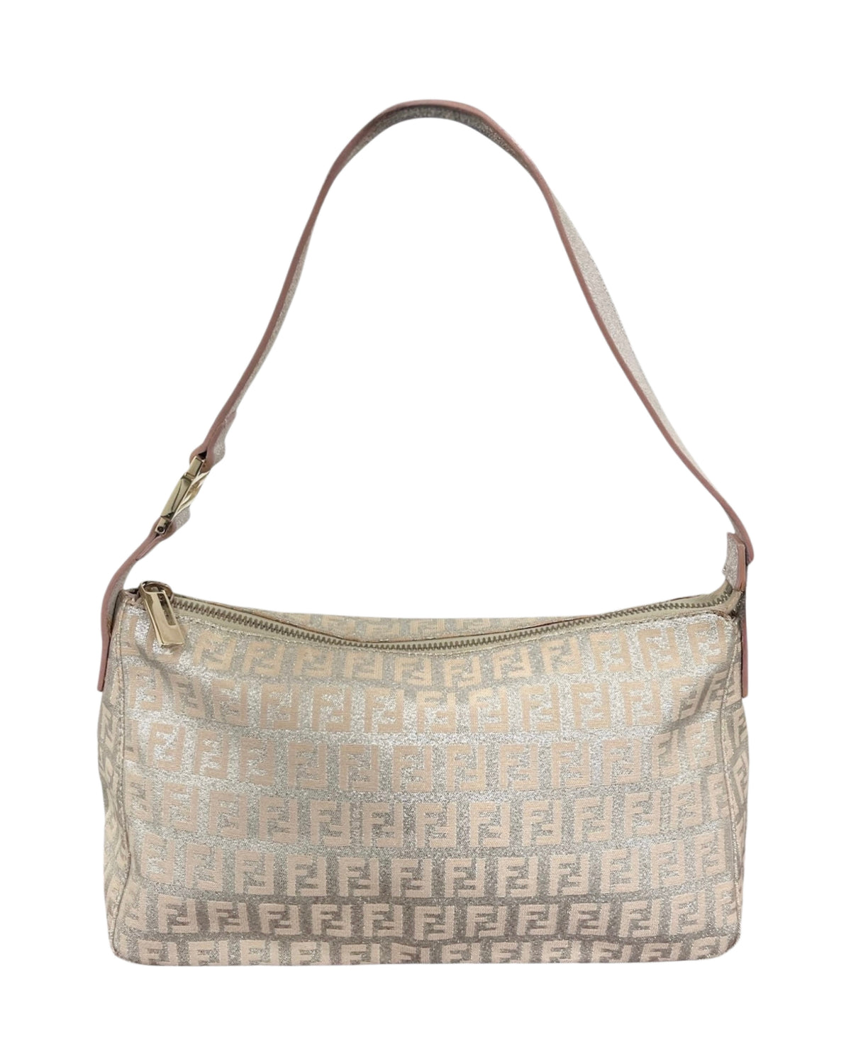 Fendi Vintage Pink Iridescent Metallic Zucchino Zucca Monogram Medium Shoulder Pochette Bag