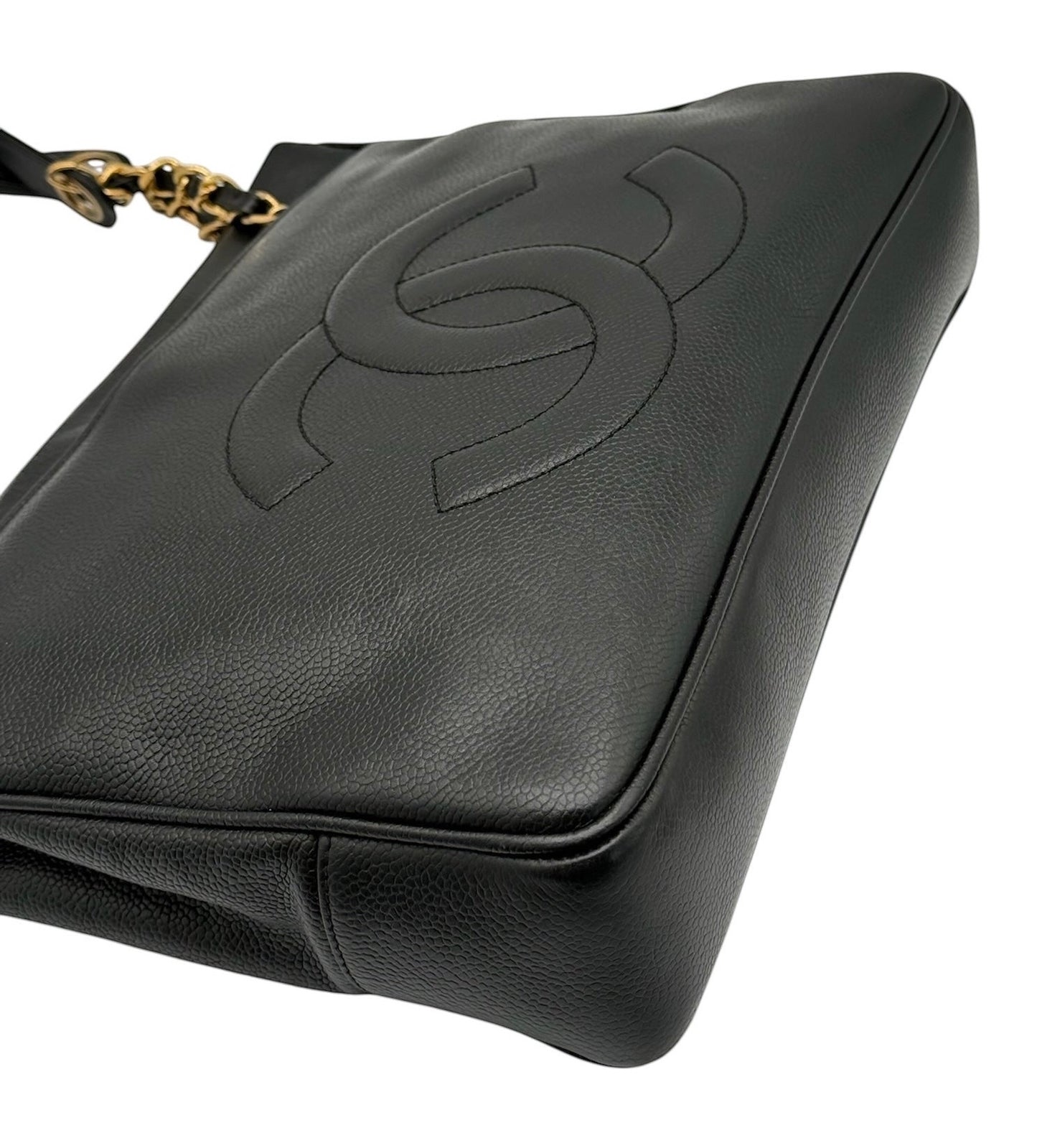 Chanel Vintage Black Caviar CC Logo Small Shoulder Drop Tote - Repainted