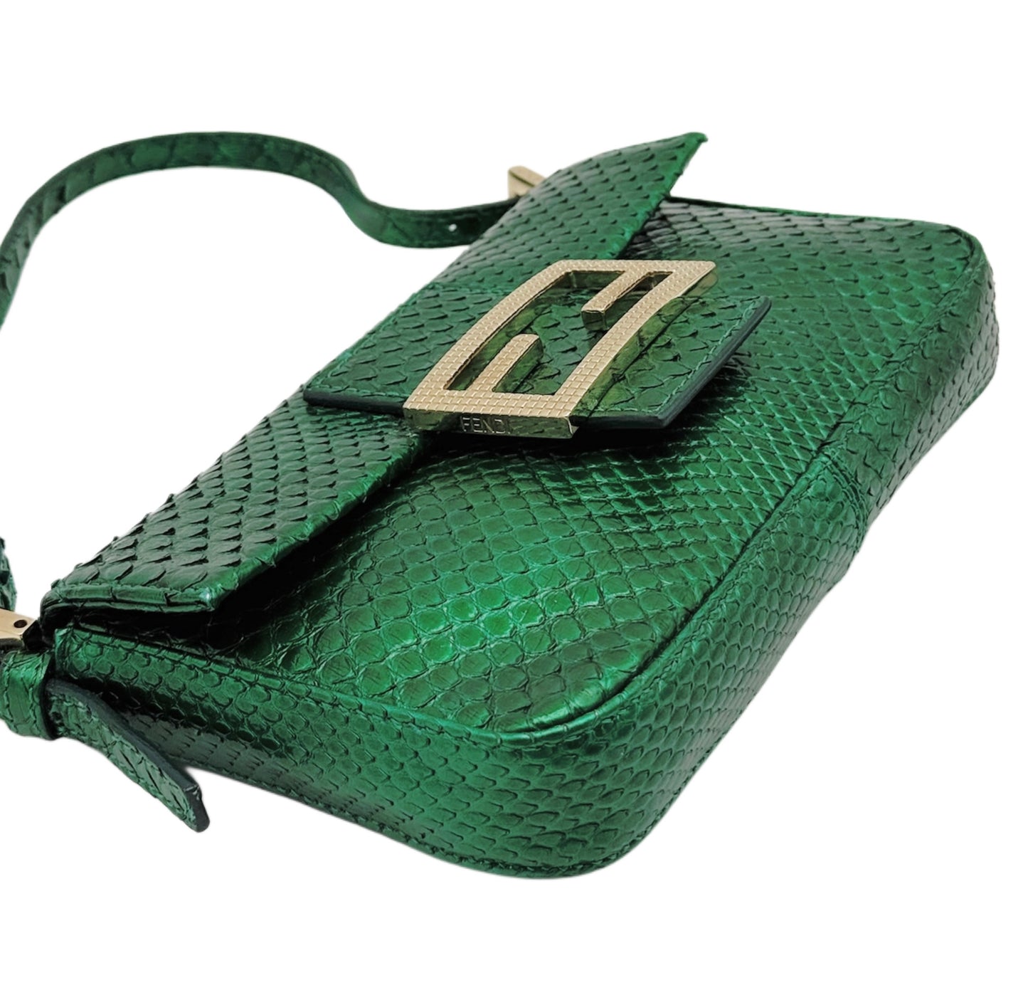 Fendi Vintage Green Snakeskin Mini Shoulder Baguette Bag