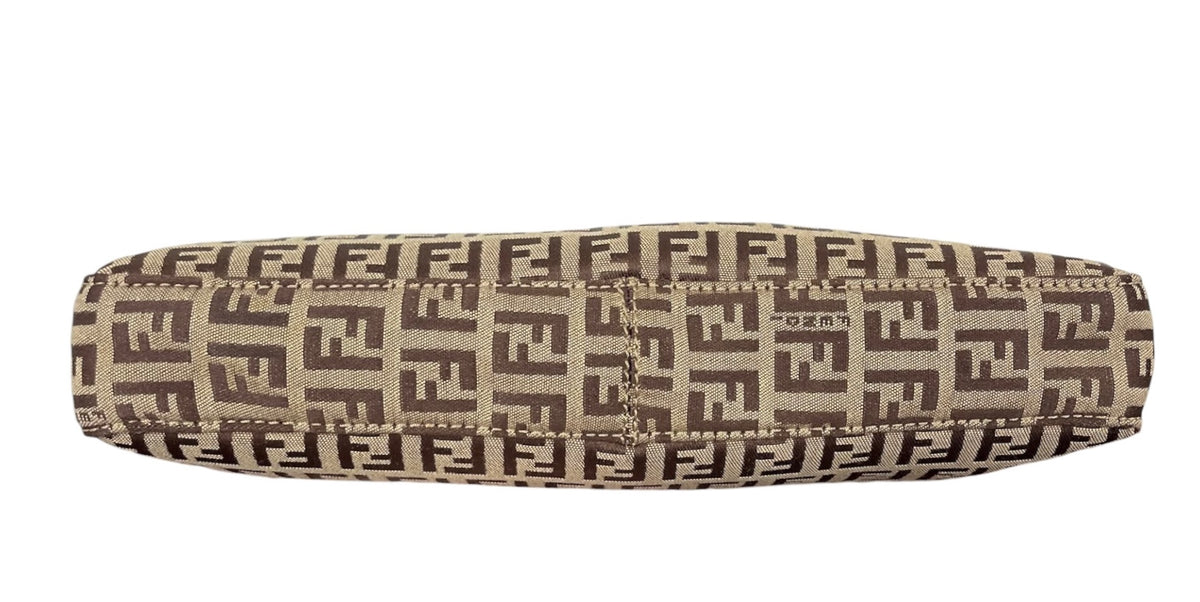 Fendi Vintage Brown Zucchino Zucca Monogram Medium Shoulder Pochette Bag