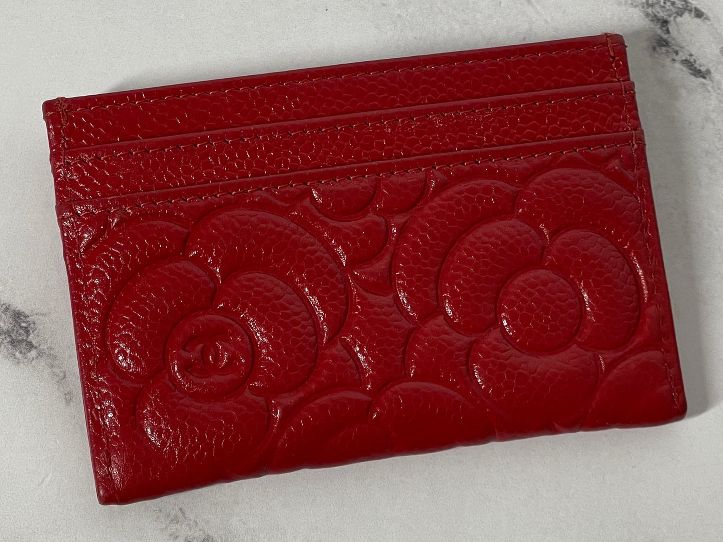 Chanel 29 Series Red Caviar Embossed Camellia Card Holder Wallet w GHW