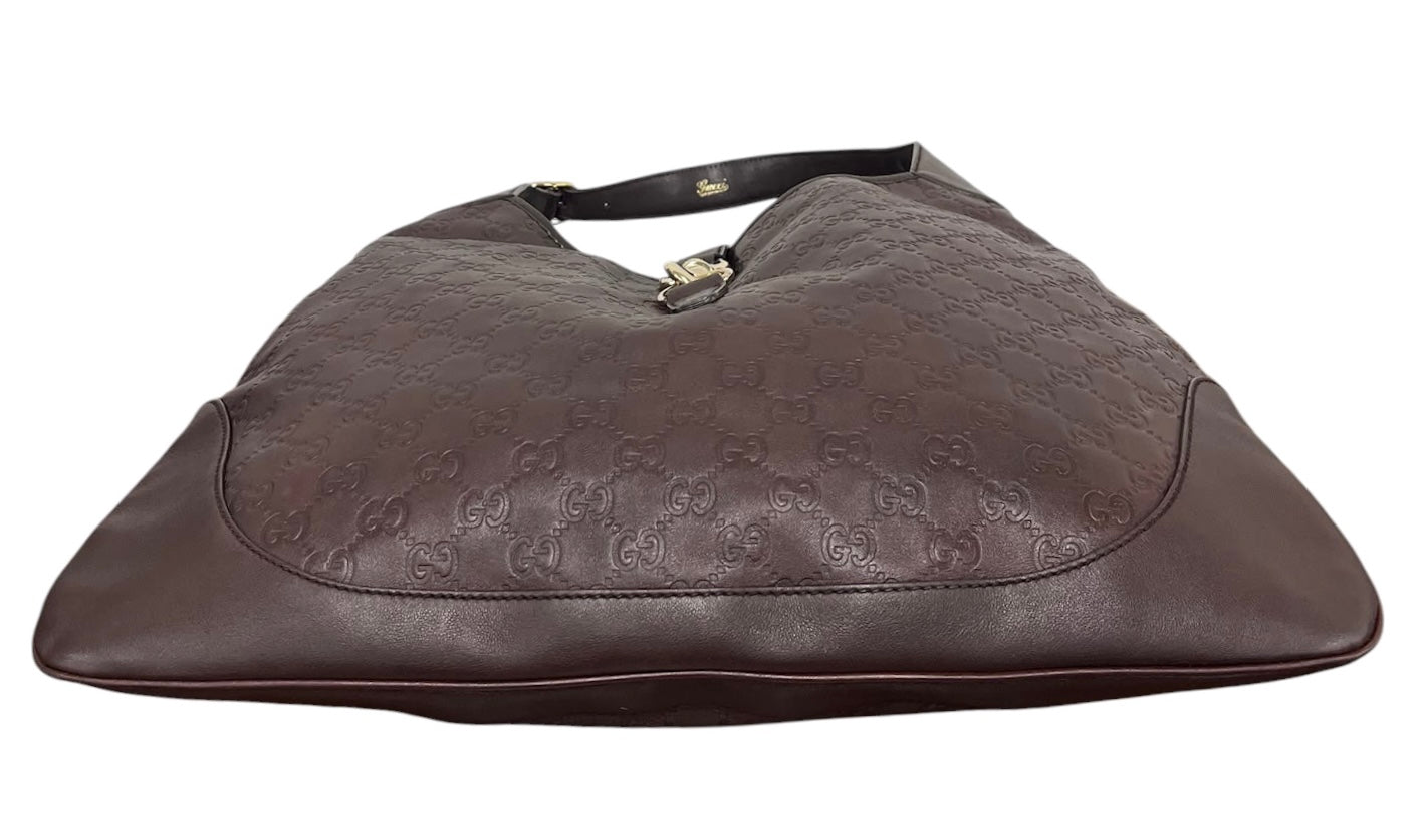 Gucci Vintage Dark Brown GG Monogram Embossed Lambskin Leather XL Jackie O Hobo Shoulder Bag
